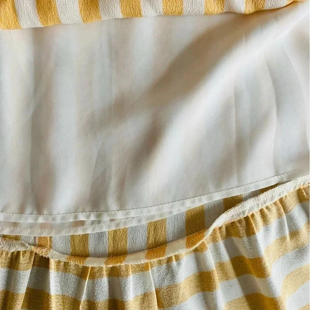 LOFT | Women Mustard/White Striped Chevron Flounce Maxi Dress Size 0P - Picture 13 of 15
